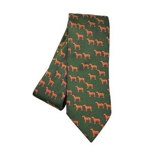 Seaward & Stearn Pointer Silk Tie Handmade England Green Orange Dog Hunting